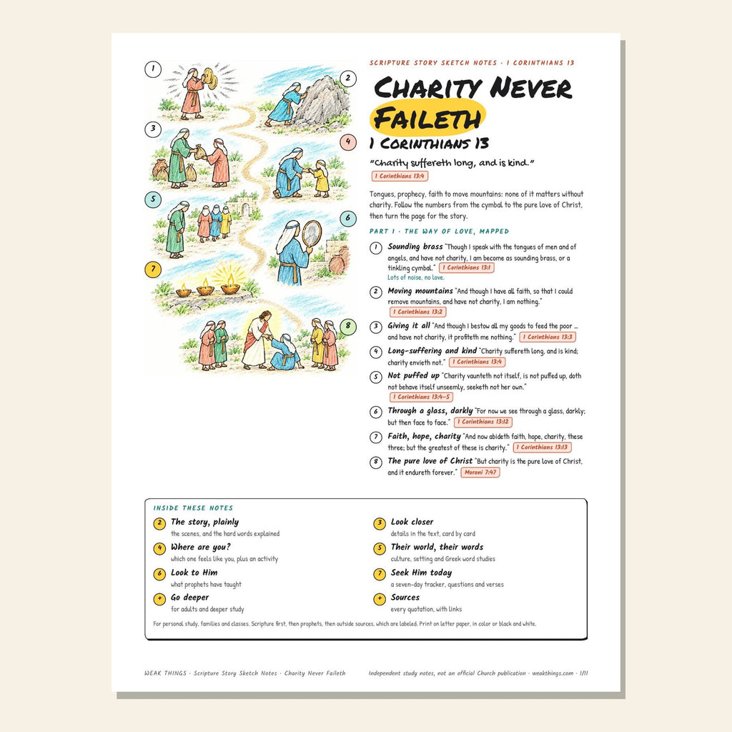 Charity Never Faileth sketch notes cover with a hand-drawn map