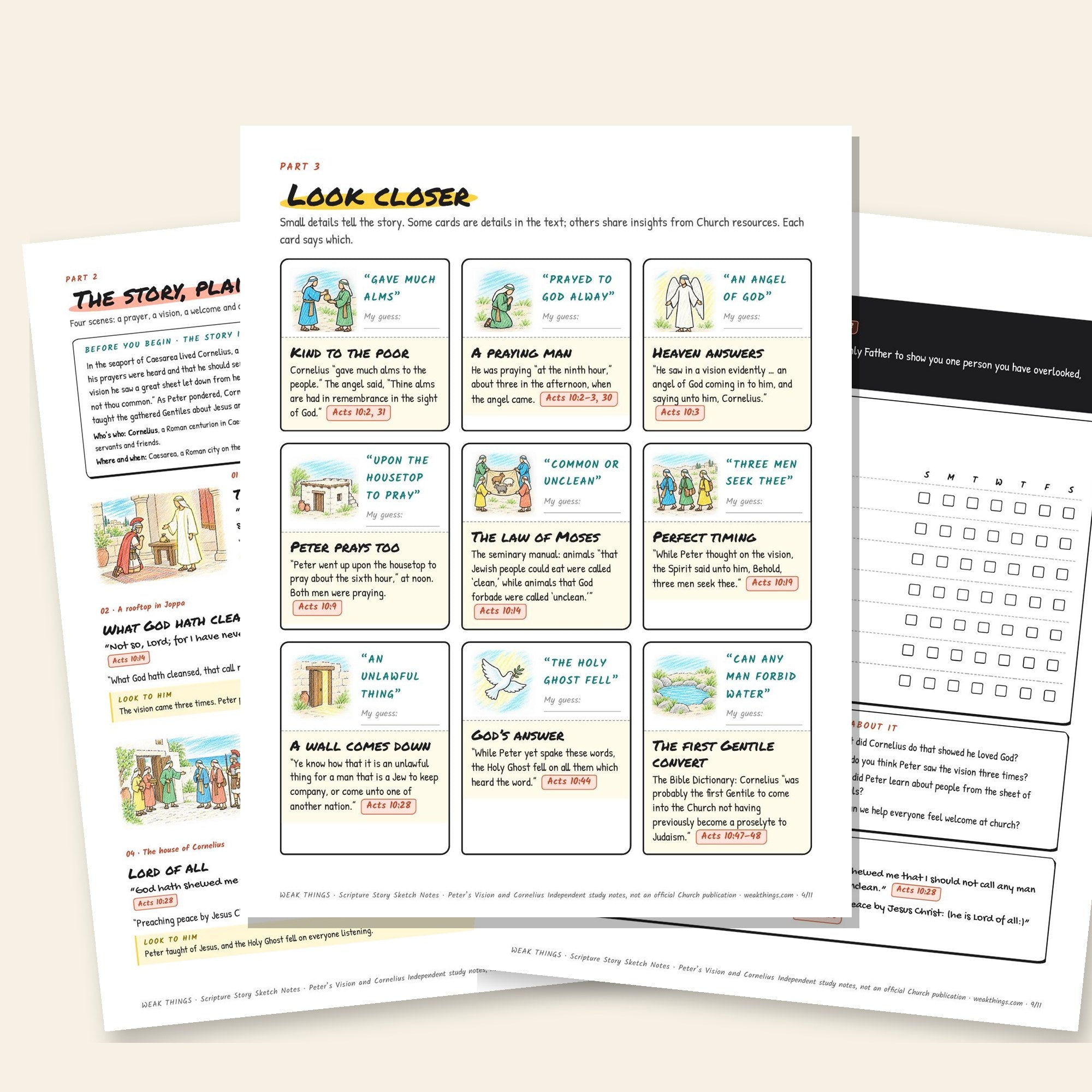 Inside pages of the Peter’s Vision and Cornelius printable sketch notes