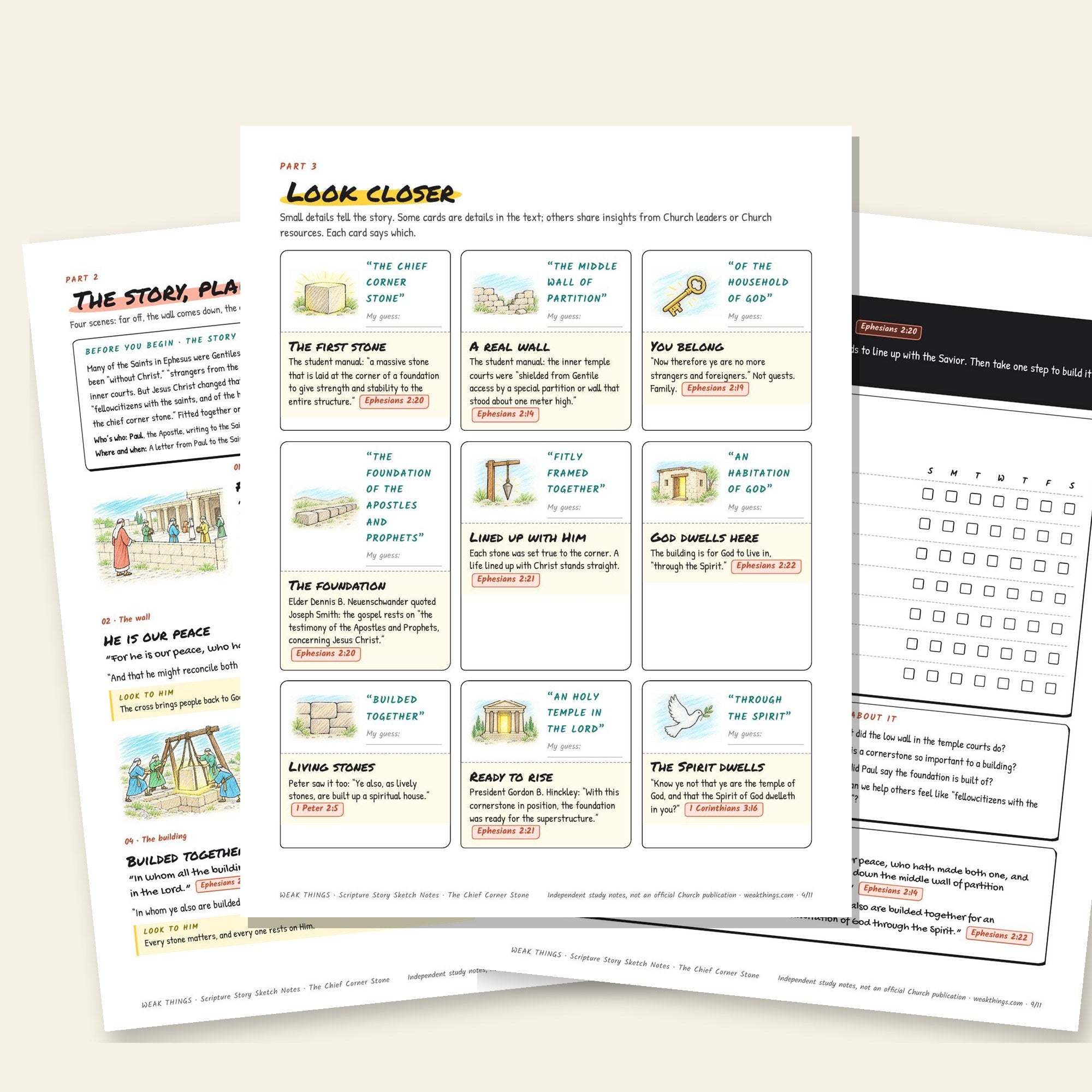 Inside pages of the The Chief Corner Stone printable sketch notes