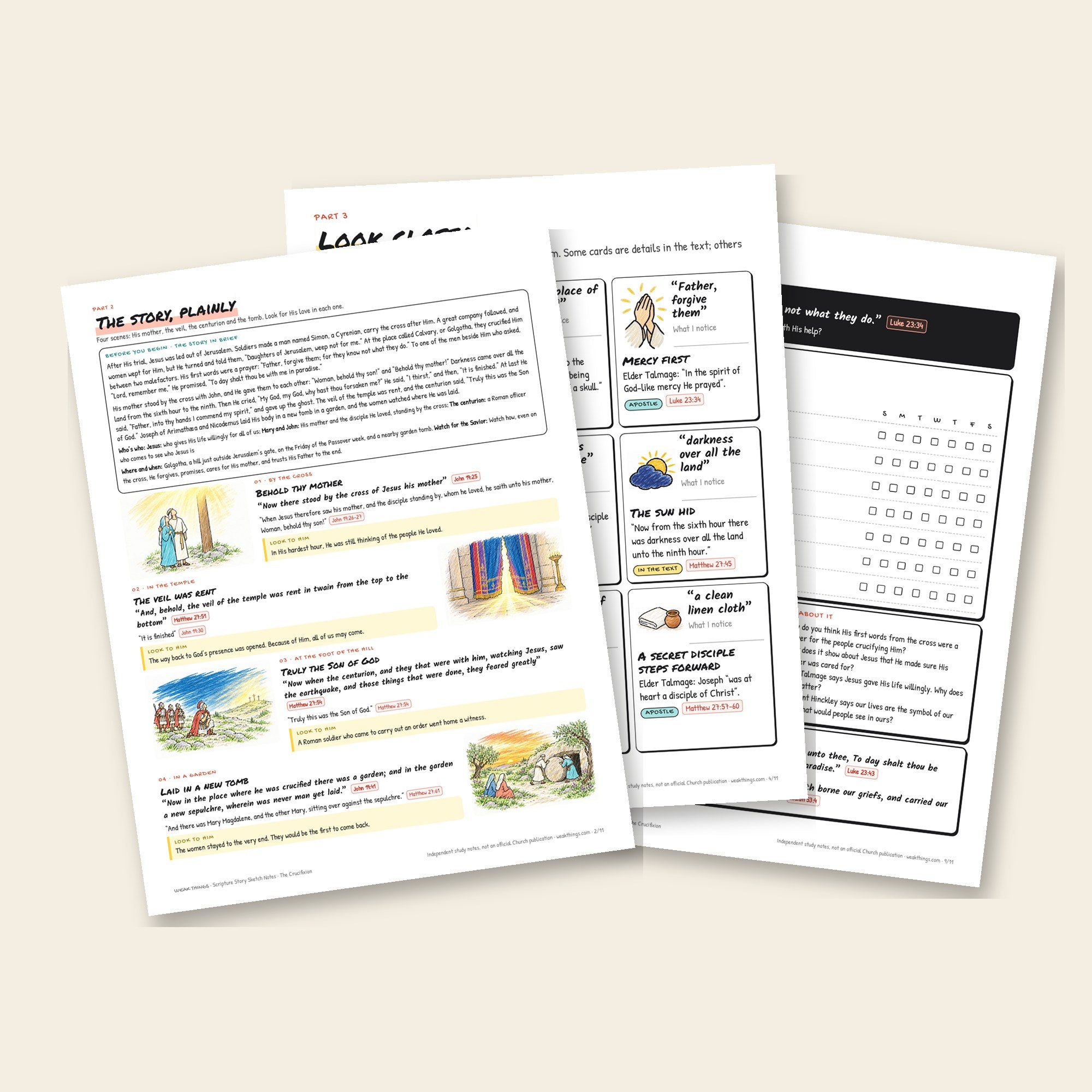Inside pages of the The Crucifixion printable sketch notes