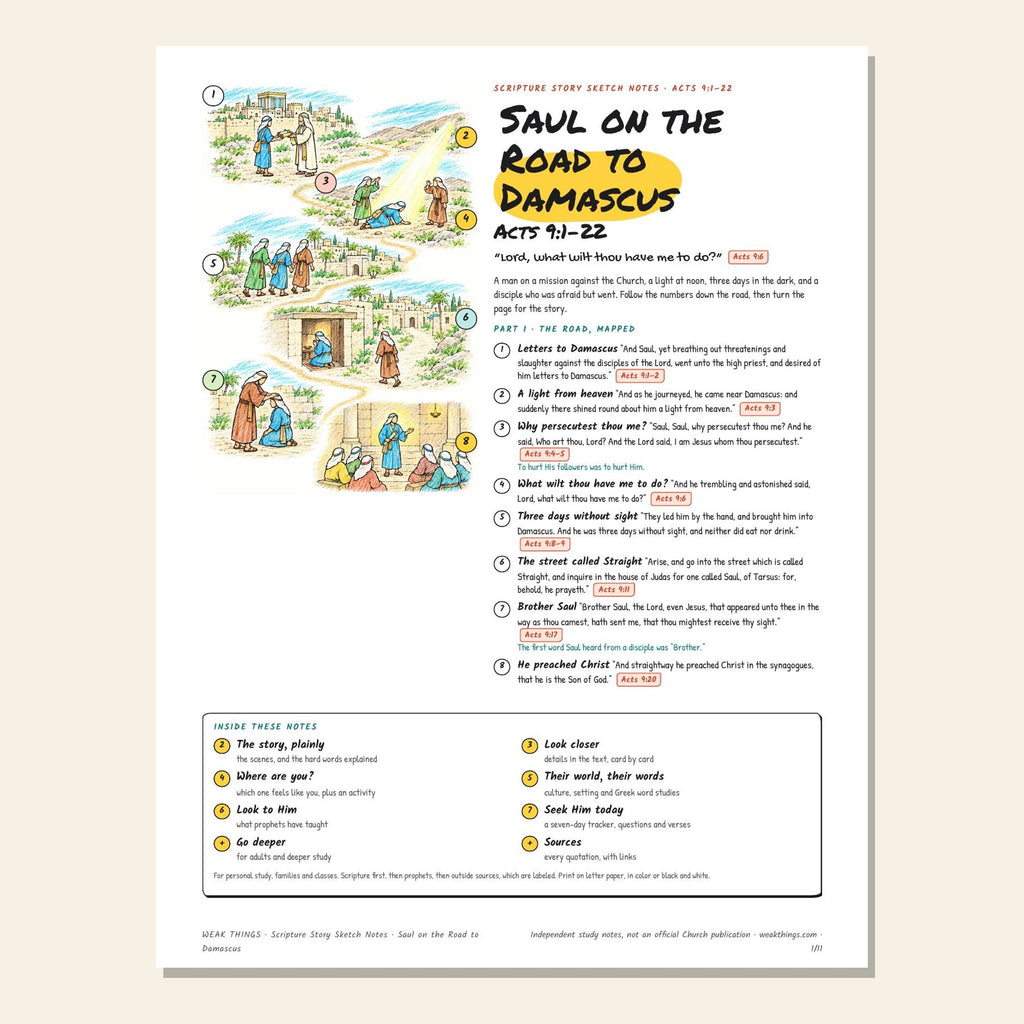 Saul on the Road to Damascus sketch notes cover with a hand-drawn map of the road