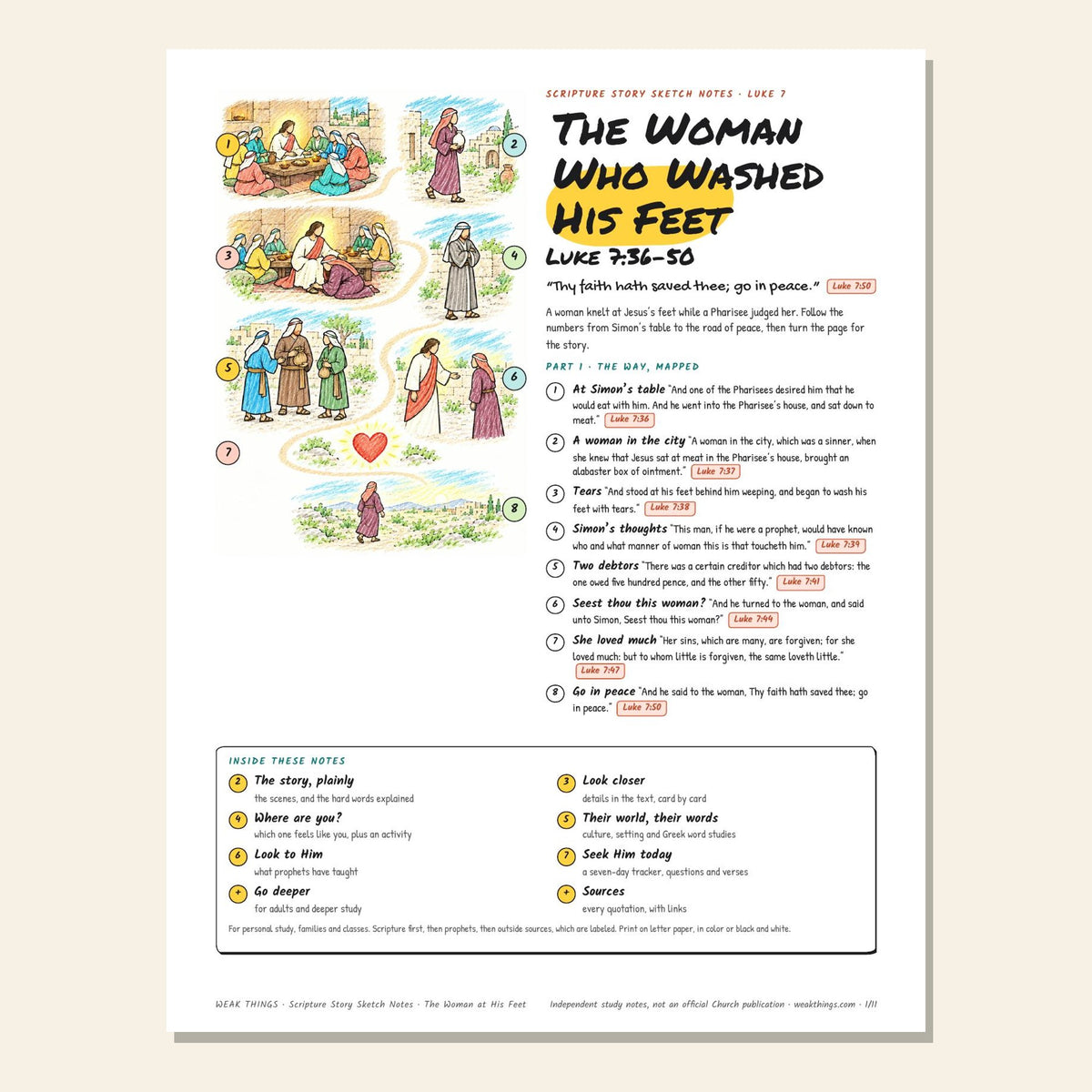 The Woman Who Washed His Feet sketch notes cover with a hand-drawn map