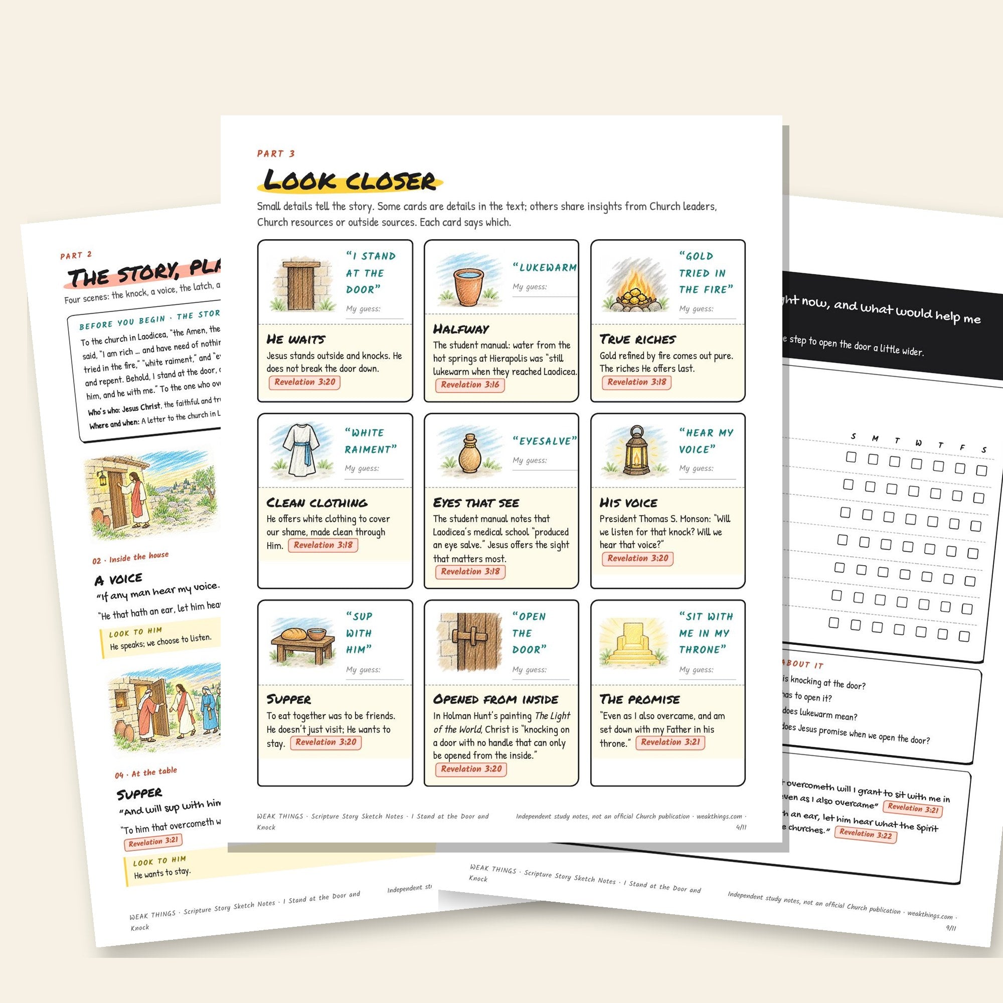 Inside pages of the Behold, I Stand at the Door and Knock printable sketch notes