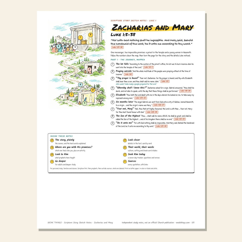 Zacharias and Mary sketch notes cover with a hand-drawn map from the temple to Nazareth