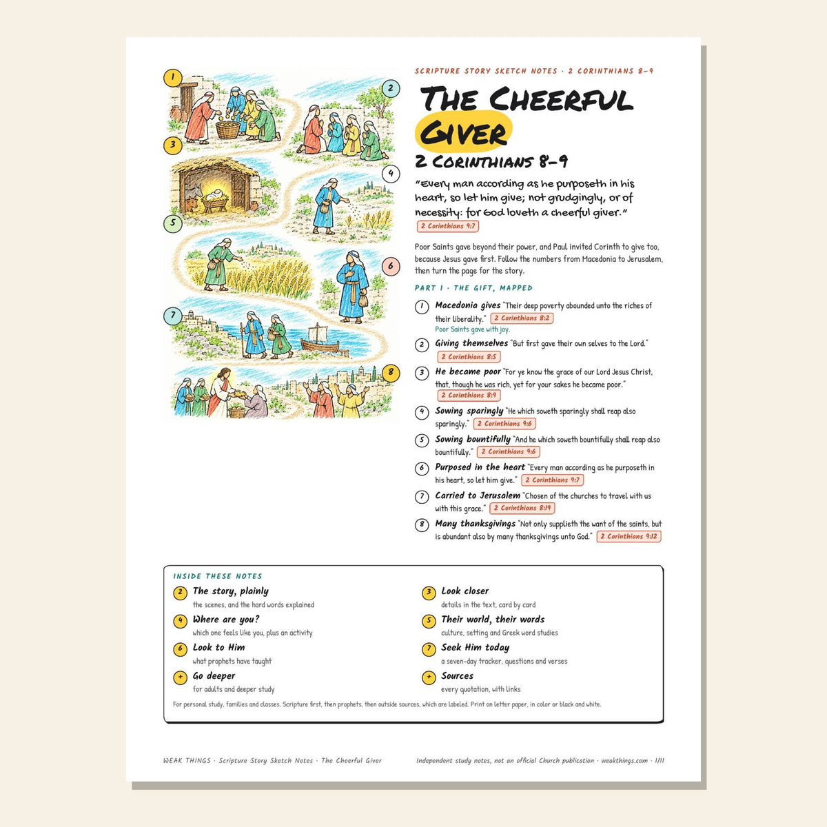 The Cheerful Giver sketch notes cover with a hand-drawn map of a gift’s journey