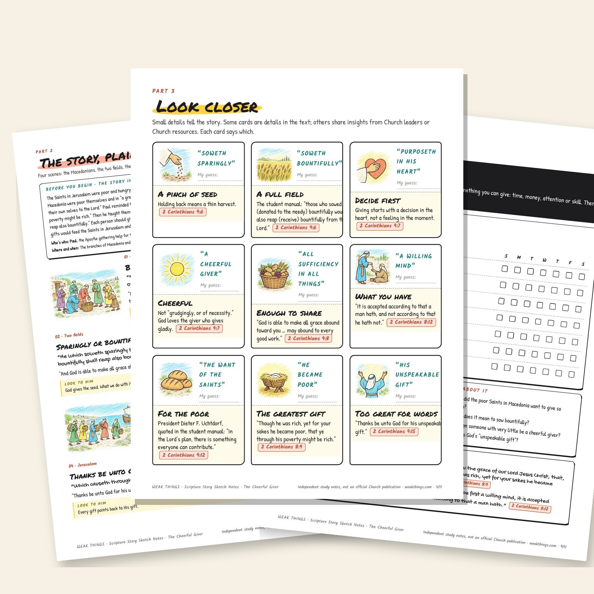Inside pages of the The Cheerful Giver printable sketch notes