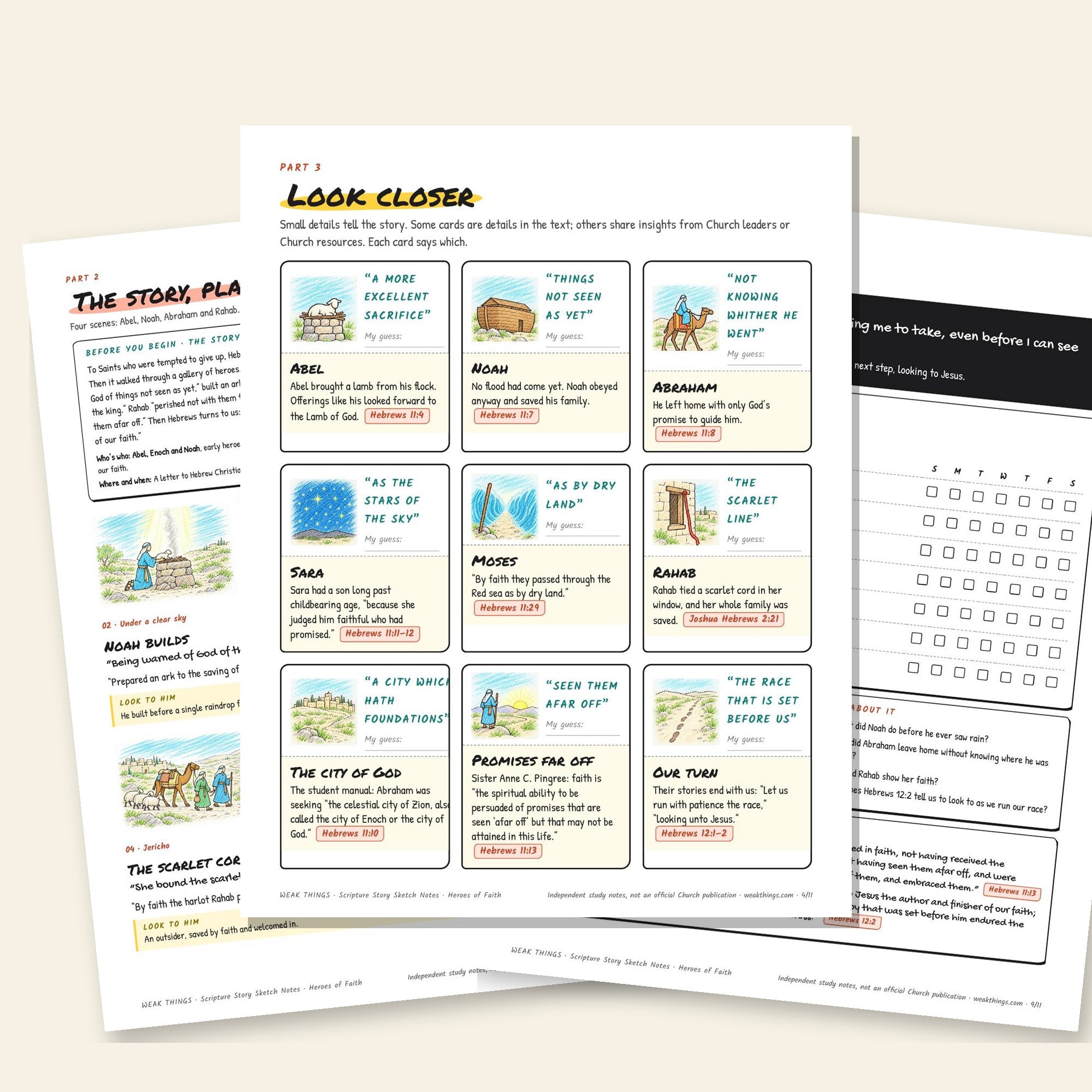 Inside pages of the Heroes of Faith printable sketch notes