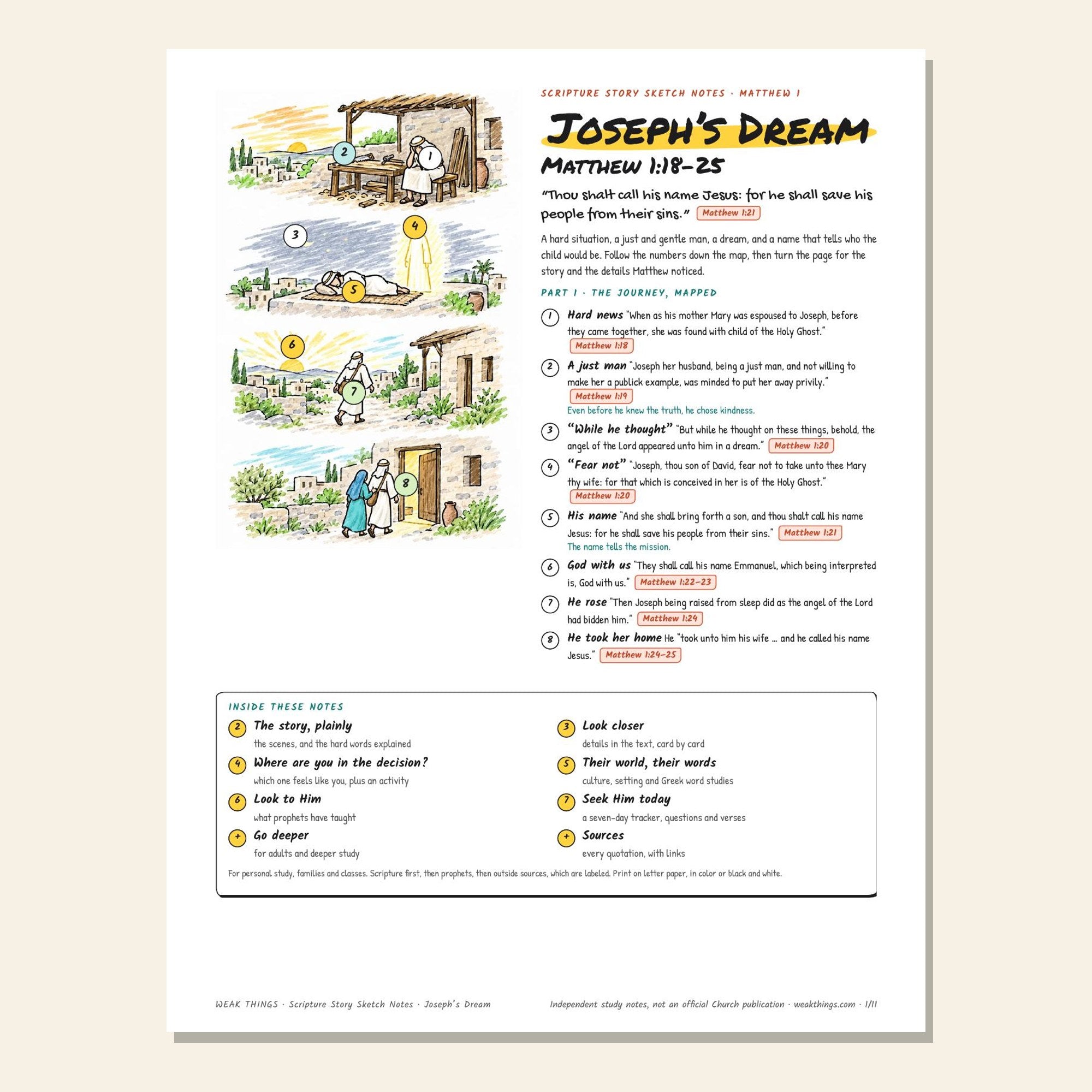 Joseph’s Dream printable sketch notes cover