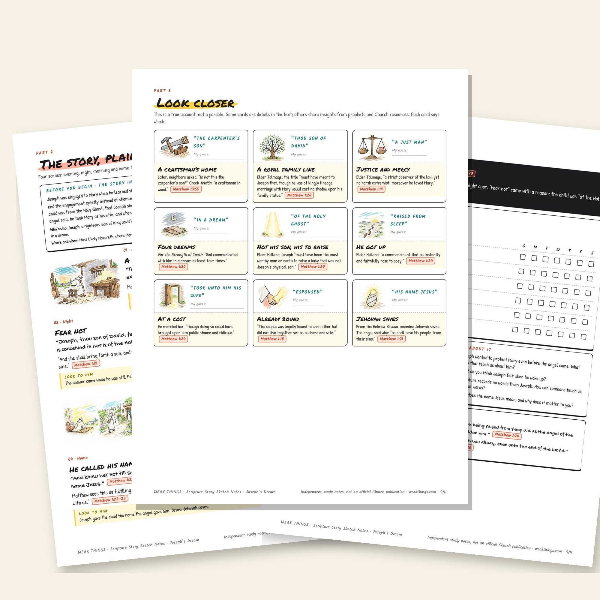 Inside pages of the Joseph’s Dream printable sketch notes