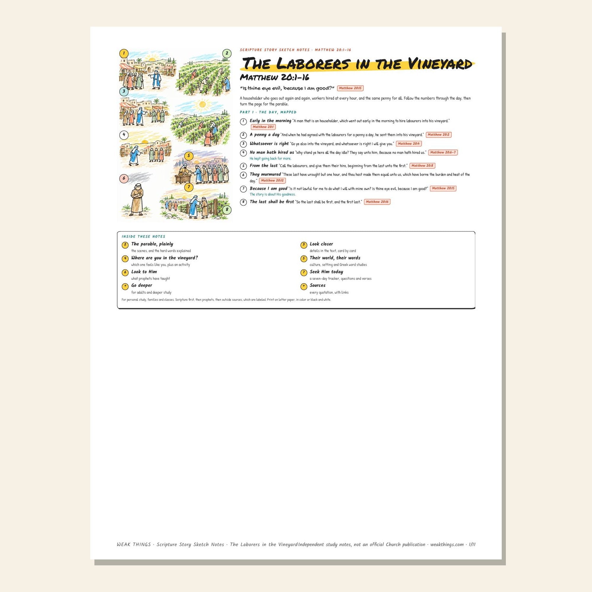 The Laborers in the Vineyard printable sketch notes cover