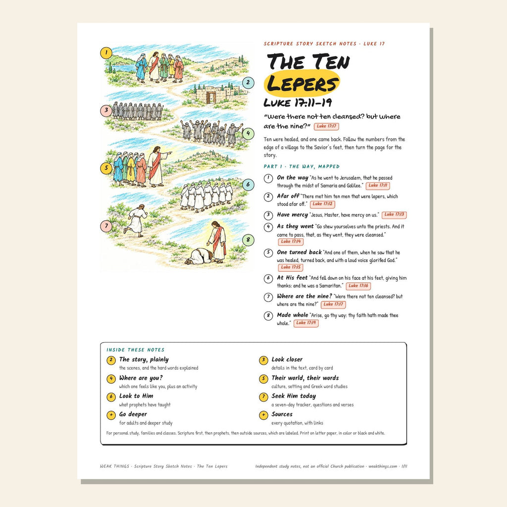 The Ten Lepers sketch notes cover with a hand-drawn map