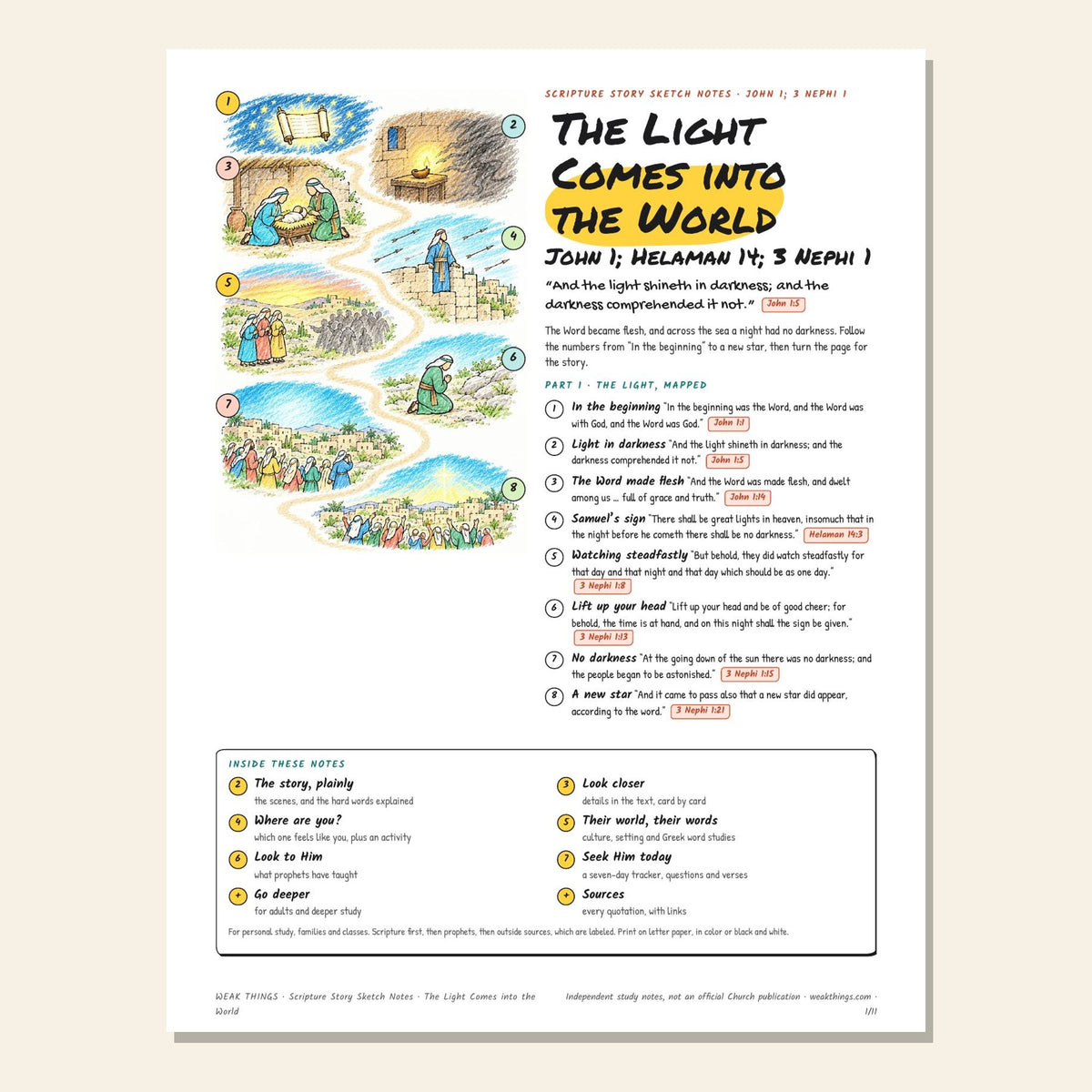 The Light Comes into the World sketch notes cover with a hand-drawn map