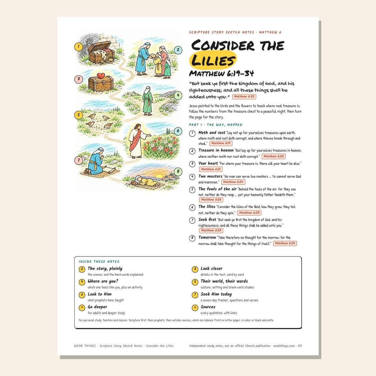 Consider the Lilies sketch notes cover with a hand-drawn map