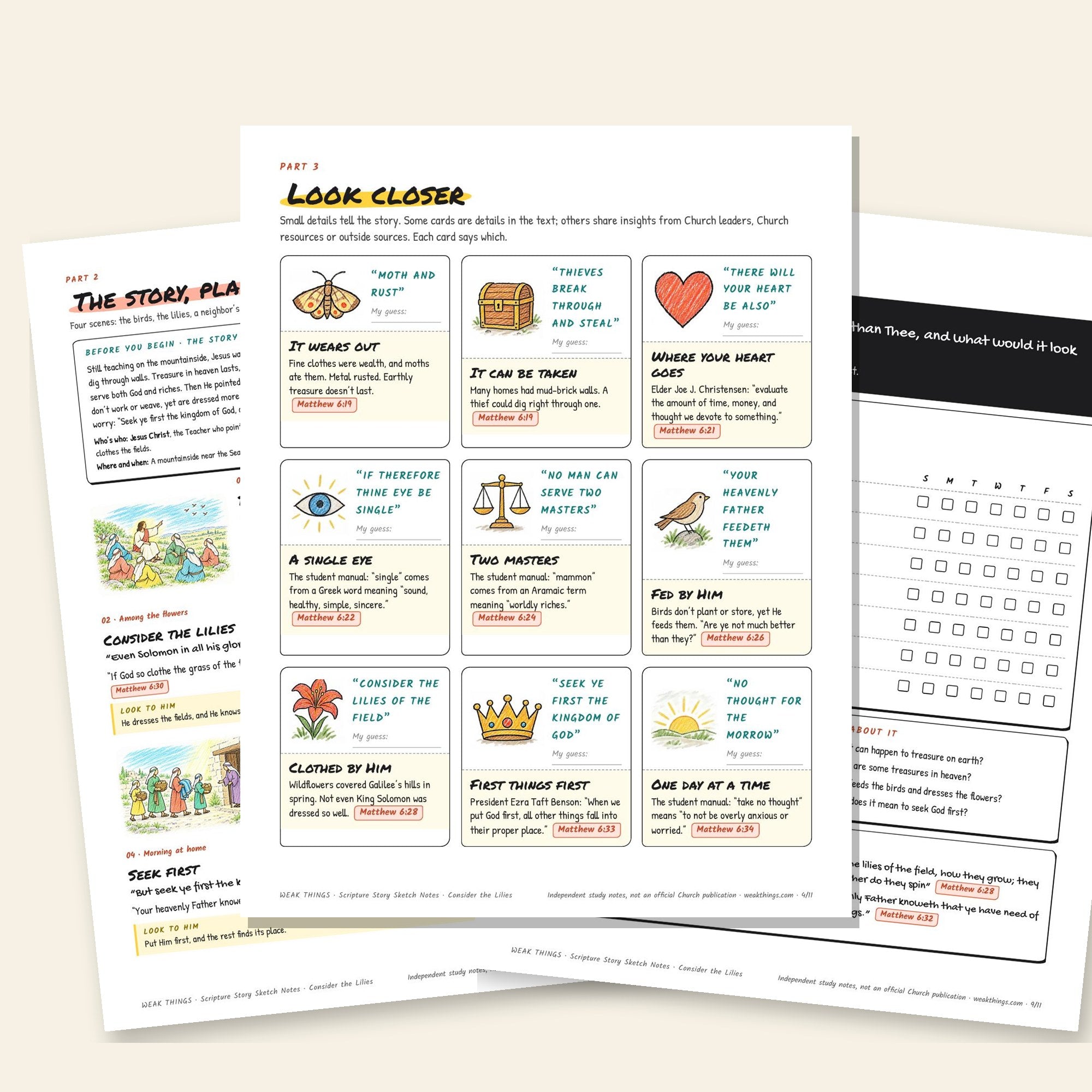 Inside pages of the Consider the Lilies printable sketch notes