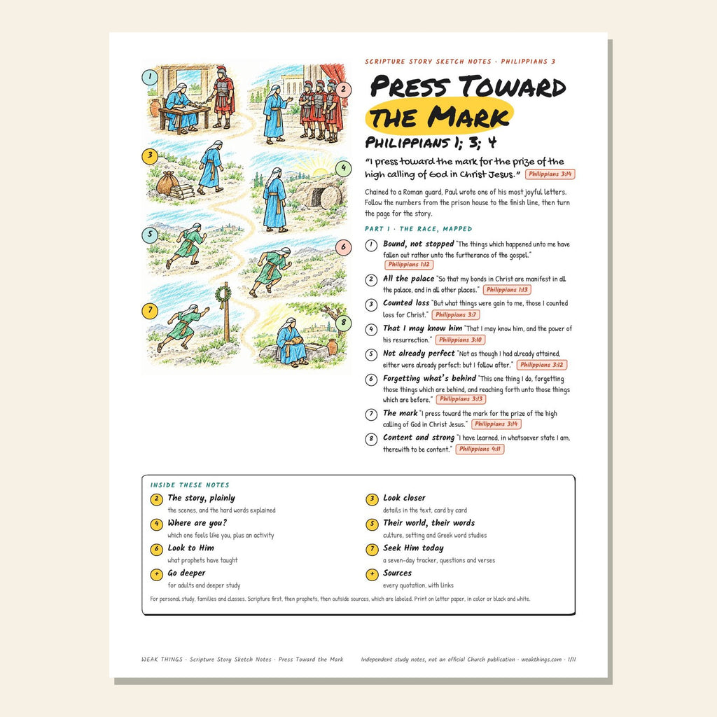 Press Toward the Mark sketch notes cover with a hand-drawn race map