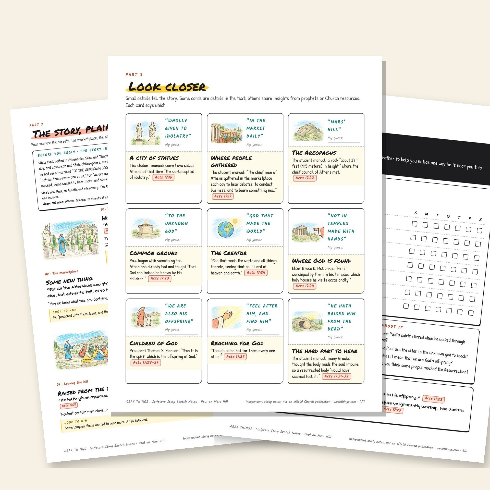 Inside pages of the Paul on Mars Hill printable sketch notes