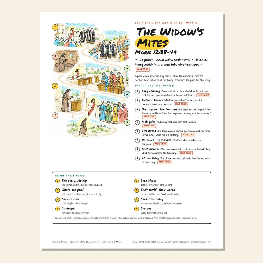 The Widow’s Mites sketch notes cover with a hand-drawn map