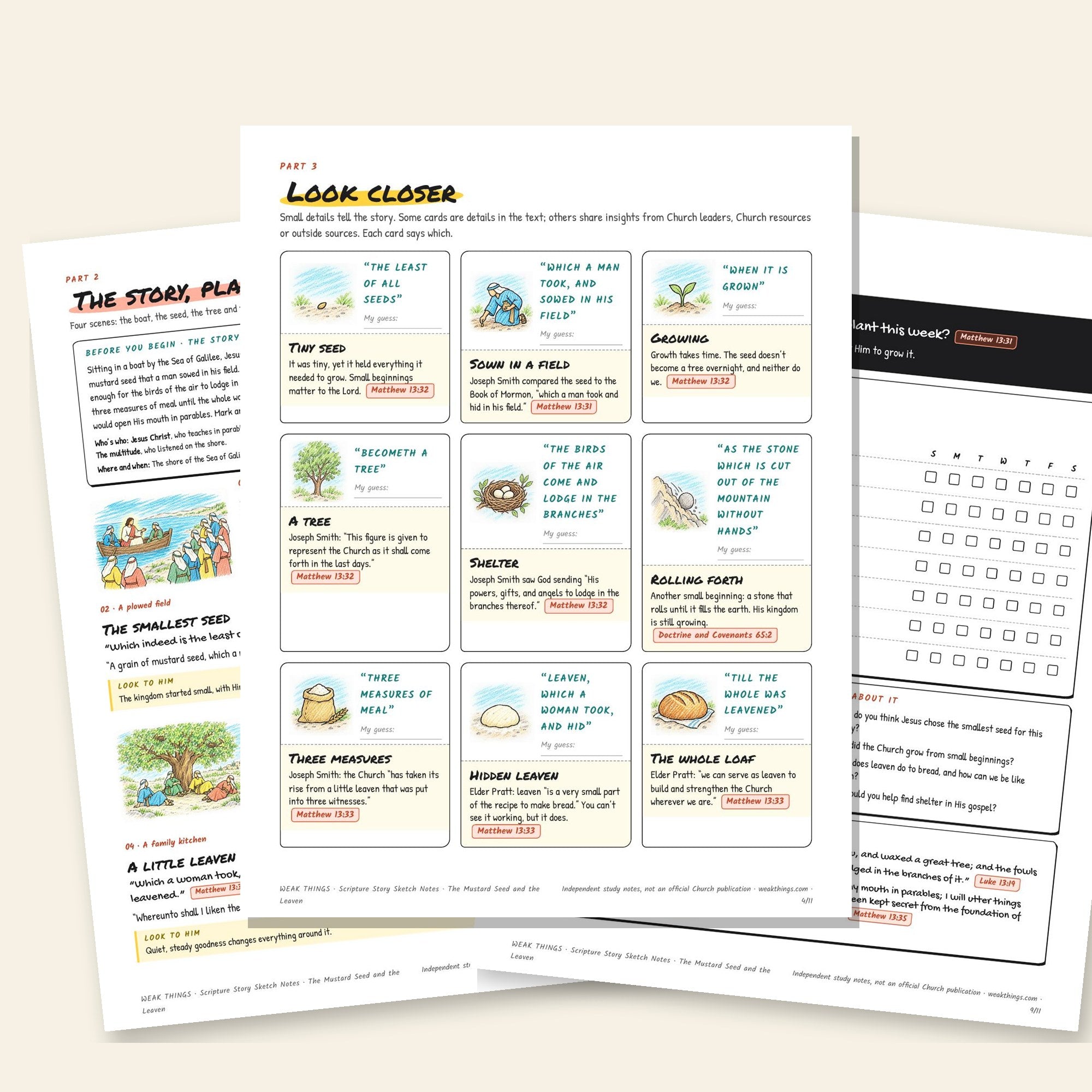 Inside pages of the The Mustard Seed and the Leaven printable sketch notes