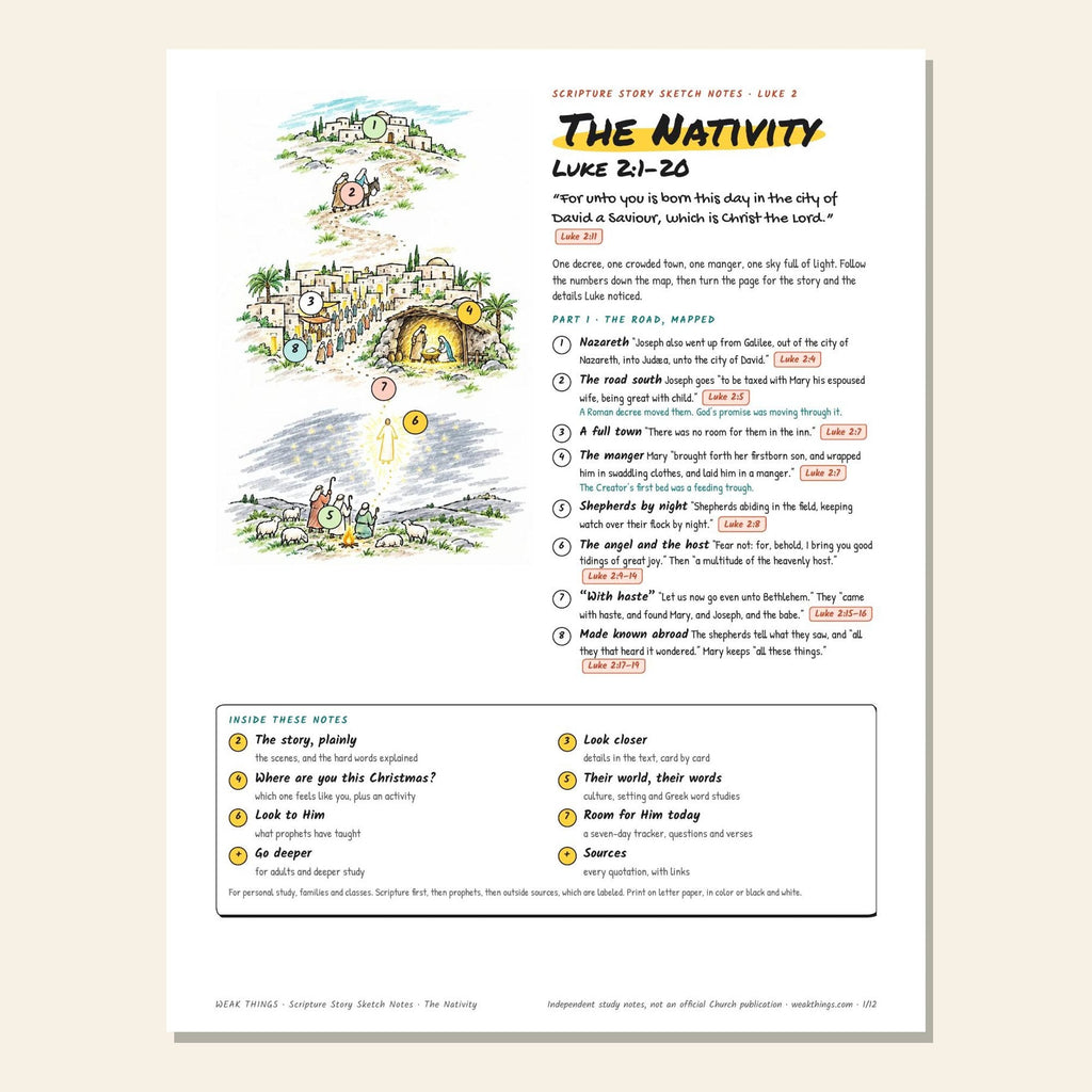 The Nativity sketch notes cover with a hand-drawn road map to Bethlehem