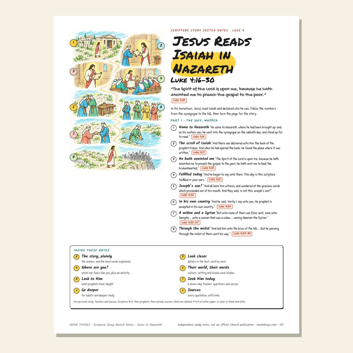 Jesus Reads Isaiah in Nazareth sketch notes cover with a hand-drawn map