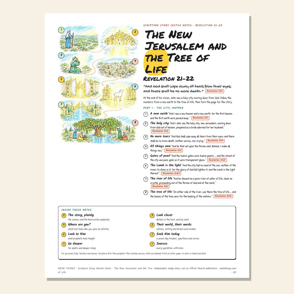 The New Jerusalem and the Tree of Life sketch notes cover with a hand-drawn map
