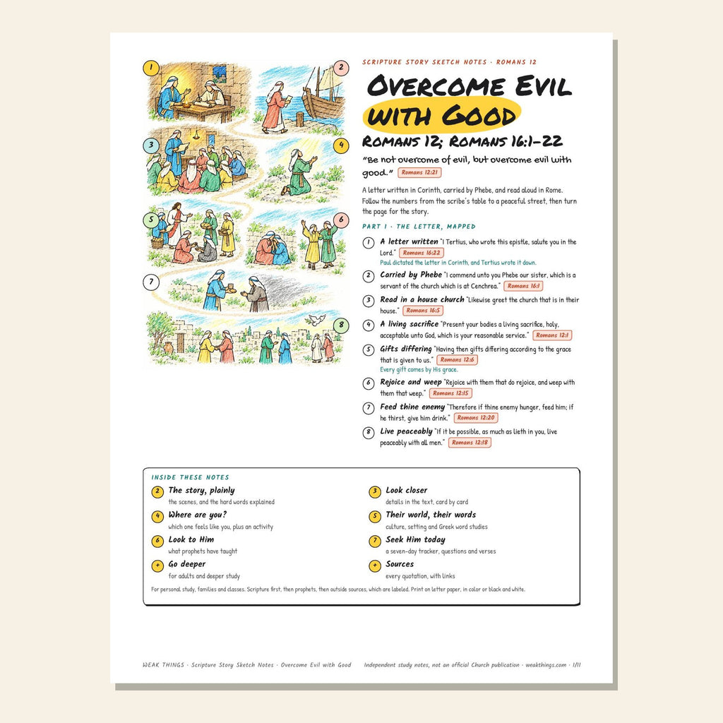 Overcome Evil with Good sketch notes cover with a hand-drawn map of the letter’s journey