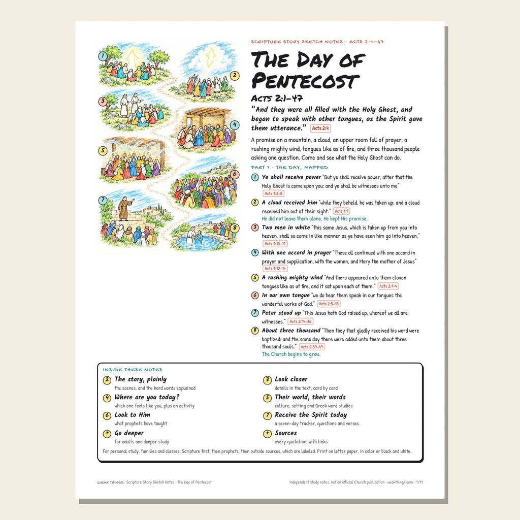 The Day of Pentecost sketch notes cover with a hand-drawn numbered map of the story