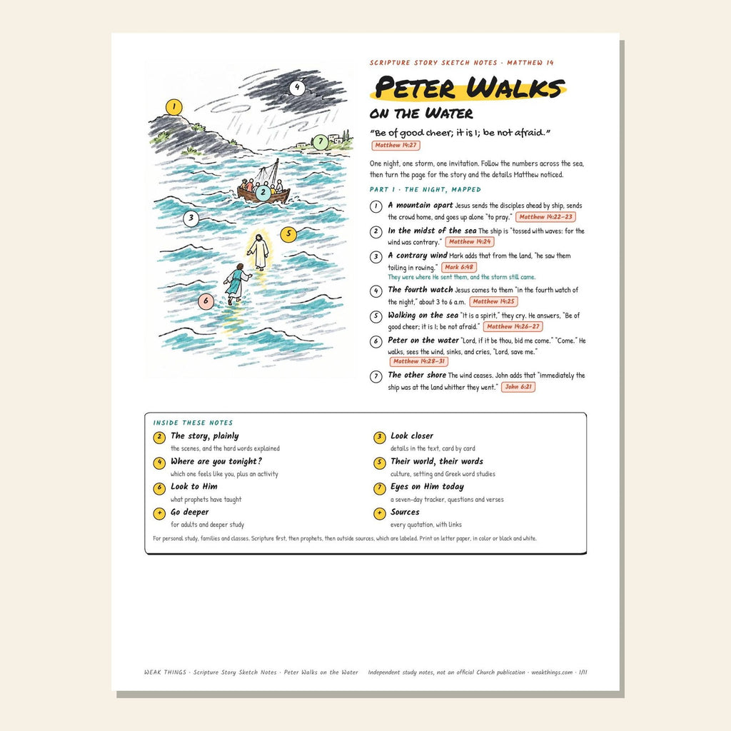 Peter Walks on the Water sketch notes cover with a hand-drawn night-sea map