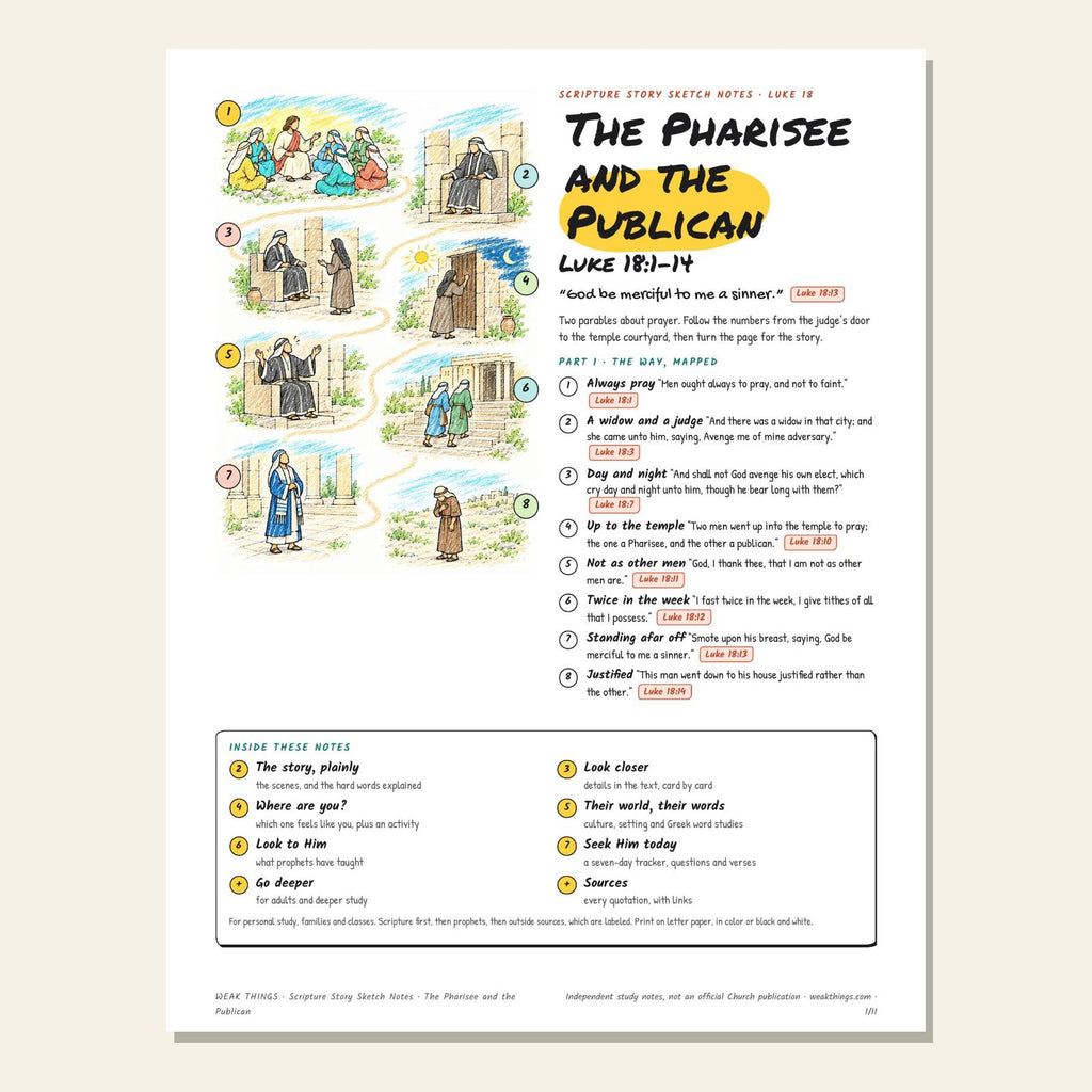 The Pharisee and the Publican sketch notes cover with a hand-drawn map