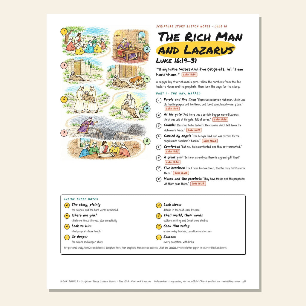The Rich Man and Lazarus sketch notes cover with a hand-drawn map