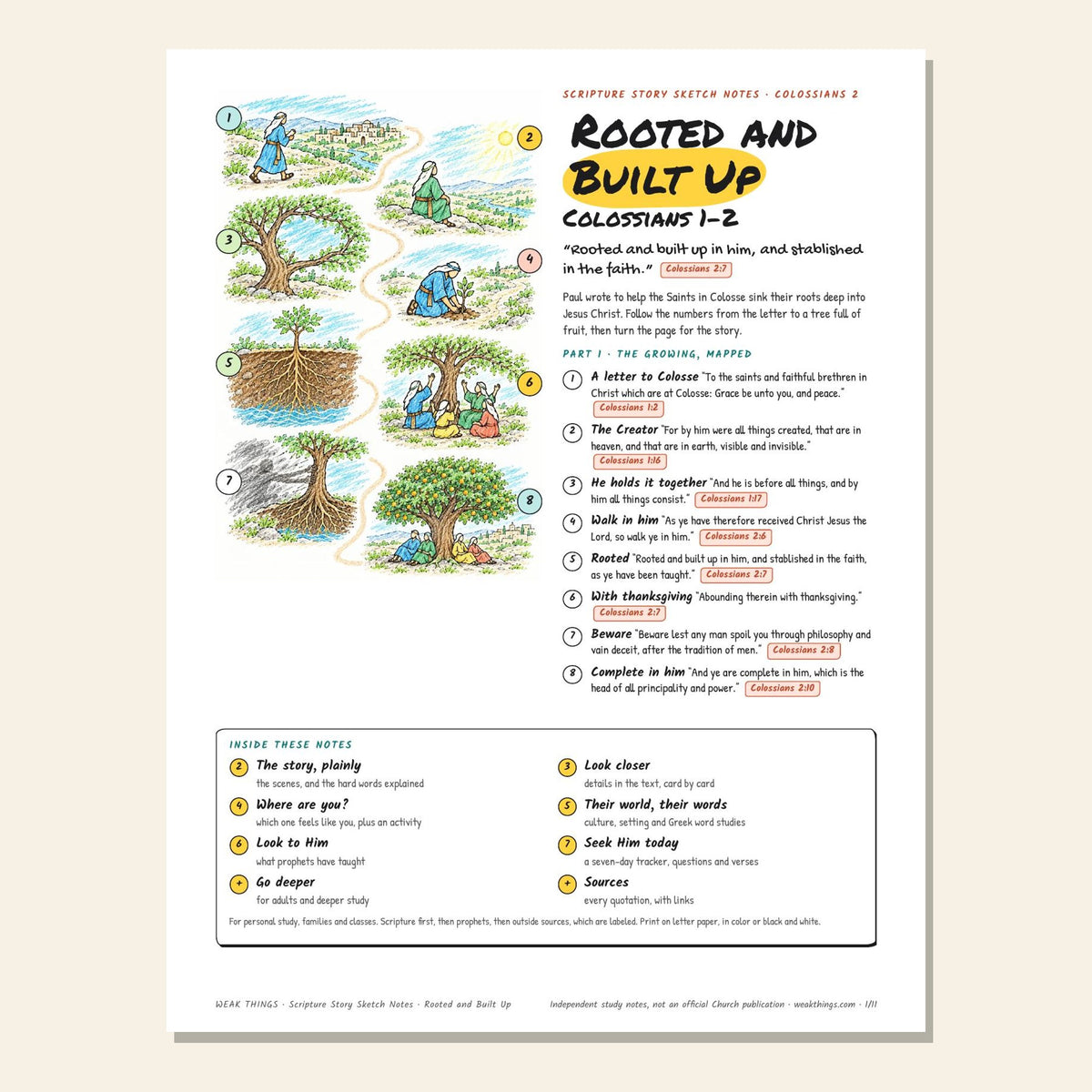 Rooted and Built Up sketch notes cover with a hand-drawn tree map