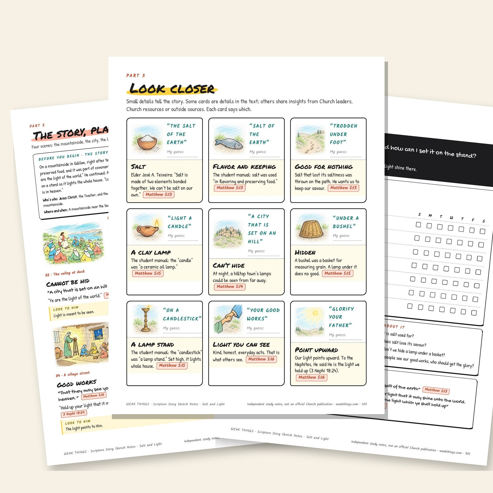 Inside pages of the Salt and Light printable sketch notes
