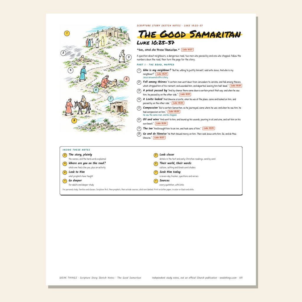 The Good Samaritan sketch notes cover with a hand-drawn map of the road from Jerusalem to Jericho