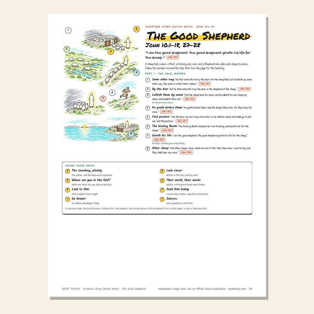 The Good Shepherd sketch notes cover with a hand-drawn map of a stone sheepfold and green pasture