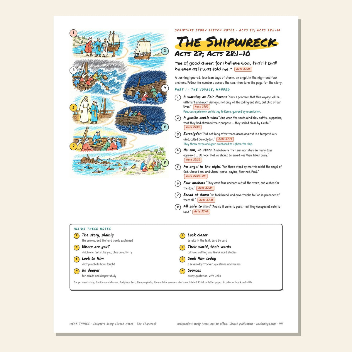 The Shipwreck sketch notes cover with a hand-drawn map of the voyage