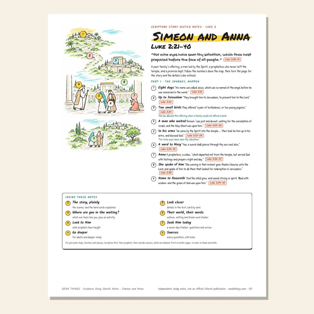 Simeon and Anna sketch notes cover with a hand-drawn map to the temple