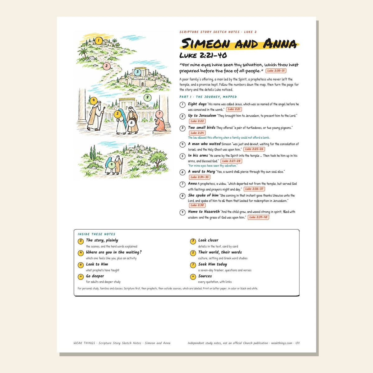 Simeon and Anna sketch notes cover with a hand-drawn map to the temple
