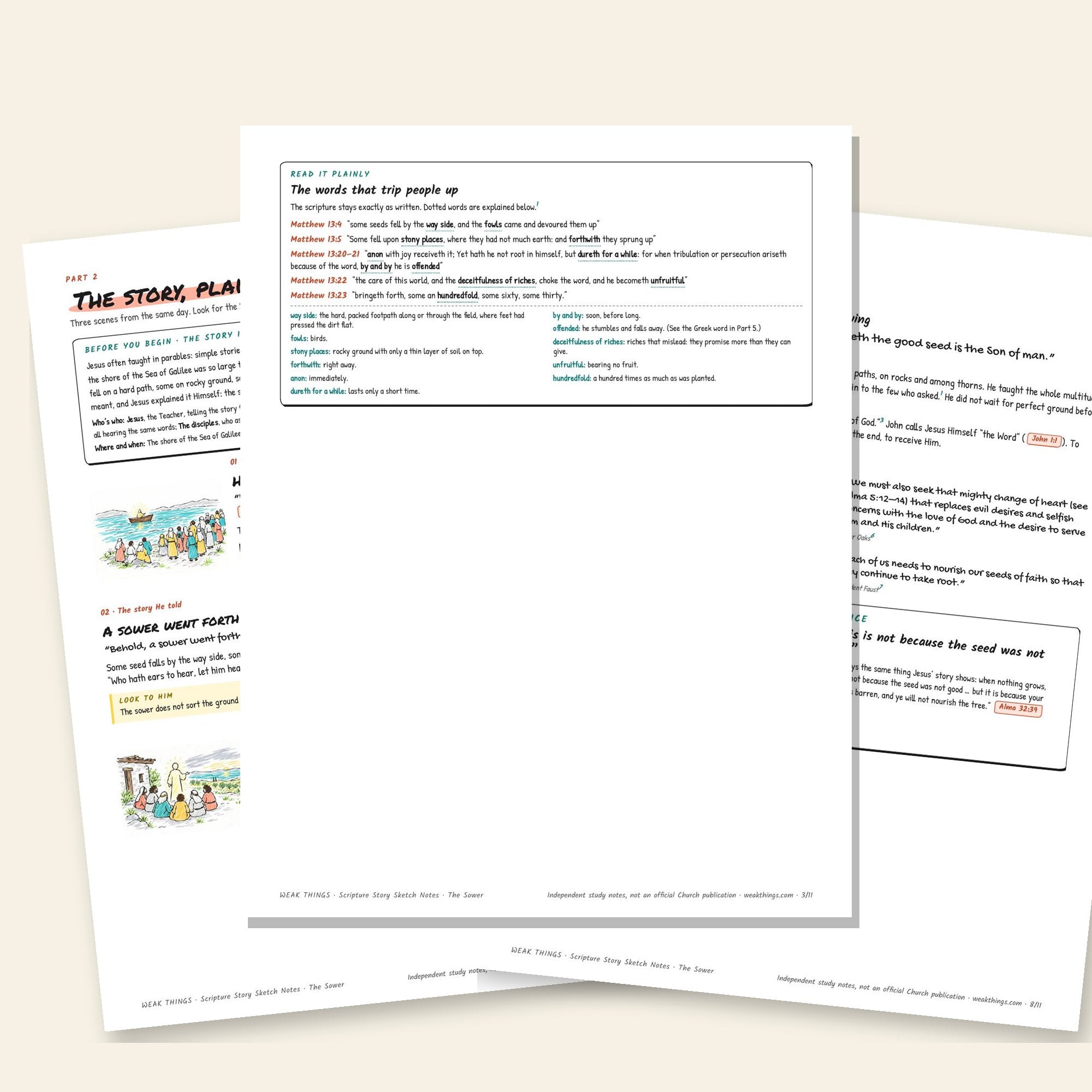 Inside pages of the The Sower and the Four Soils printable sketch notes