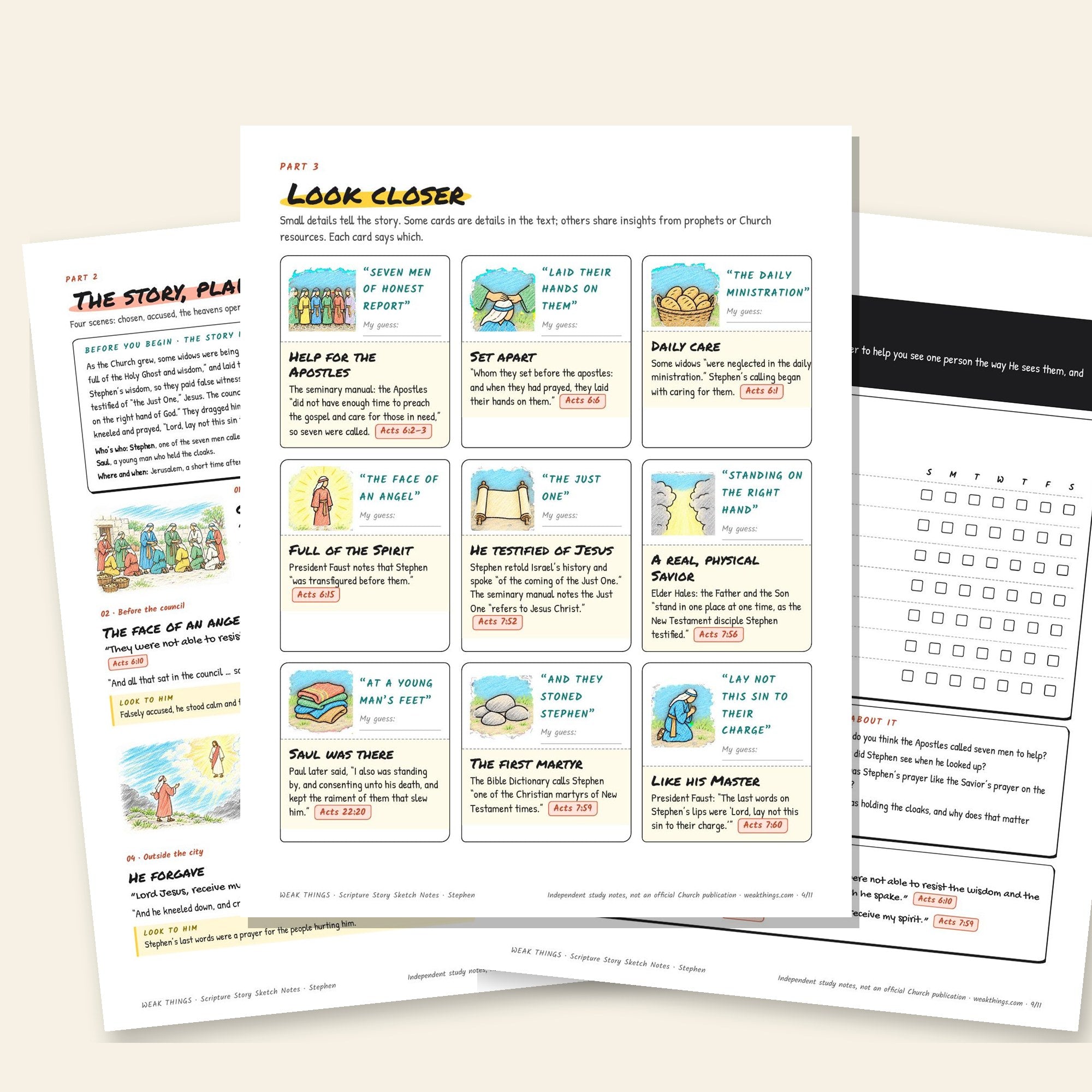 Inside pages of the Stephen printable sketch notes