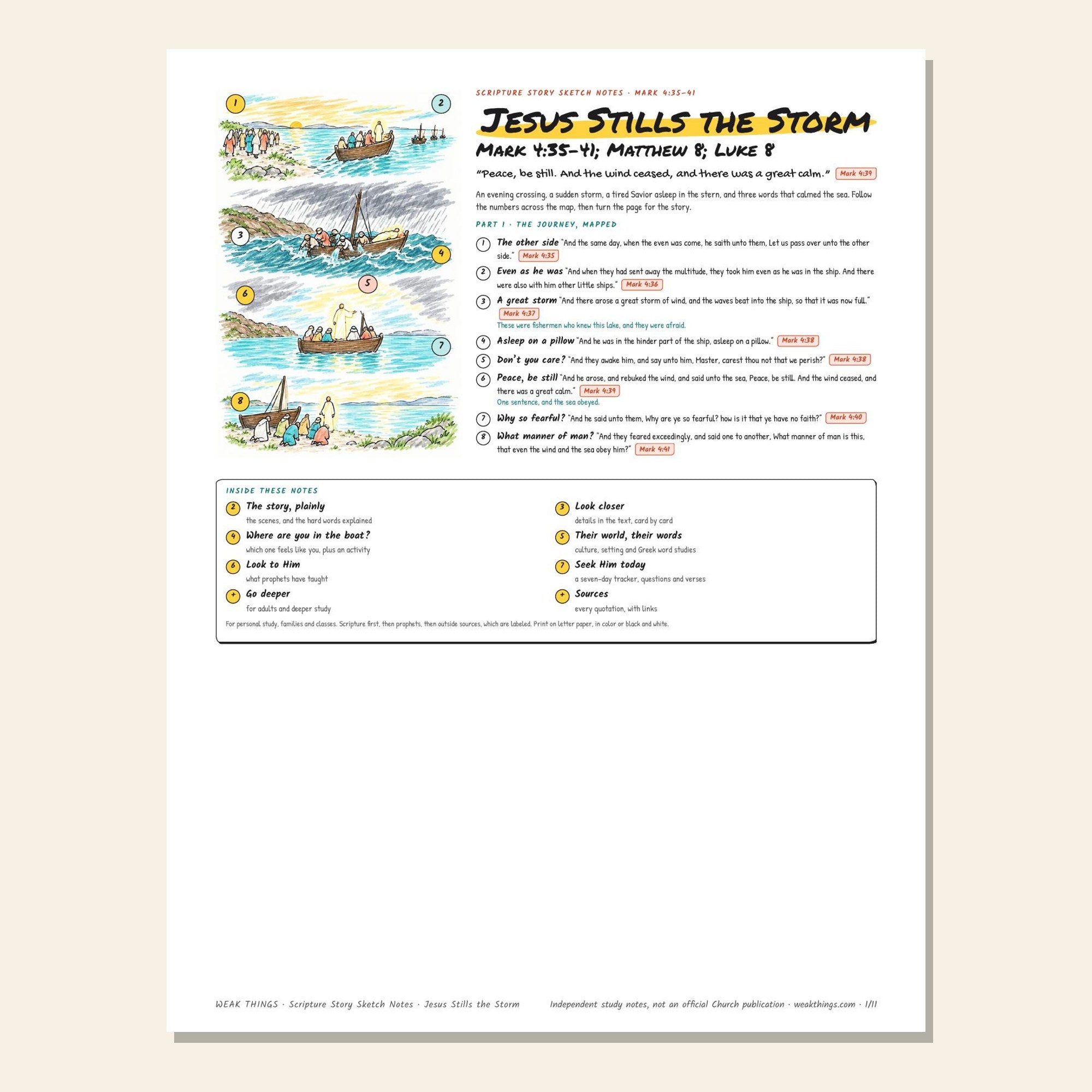 Jesus Stills the Storm printable sketch notes cover