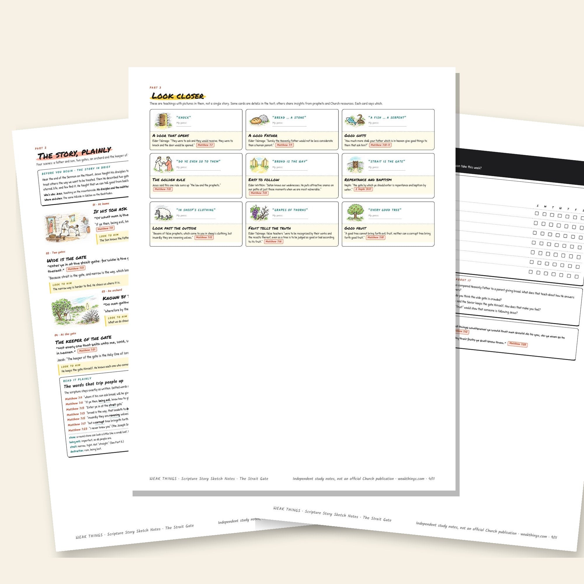 Inside pages of the The Strait Gate and the Narrow Way printable sketch notes