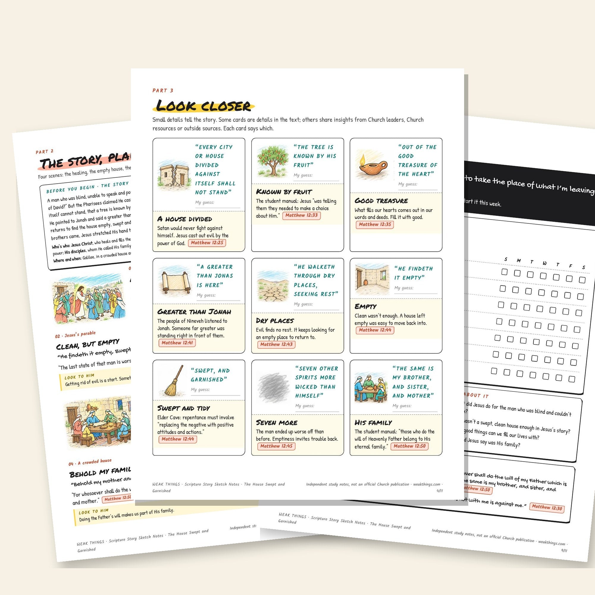 Inside pages of the The House Swept and Garnished printable sketch notes