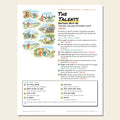 The Talents sketch notes cover with a hand-drawn numbered map of the story