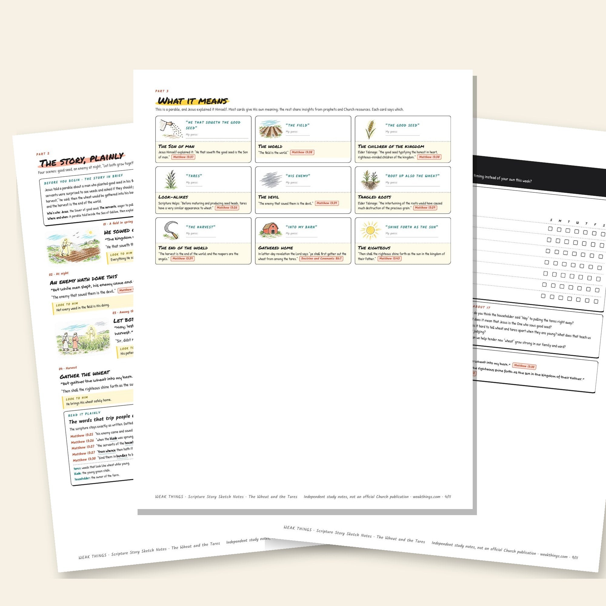 Inside pages of the The Wheat and the Tares printable sketch notes