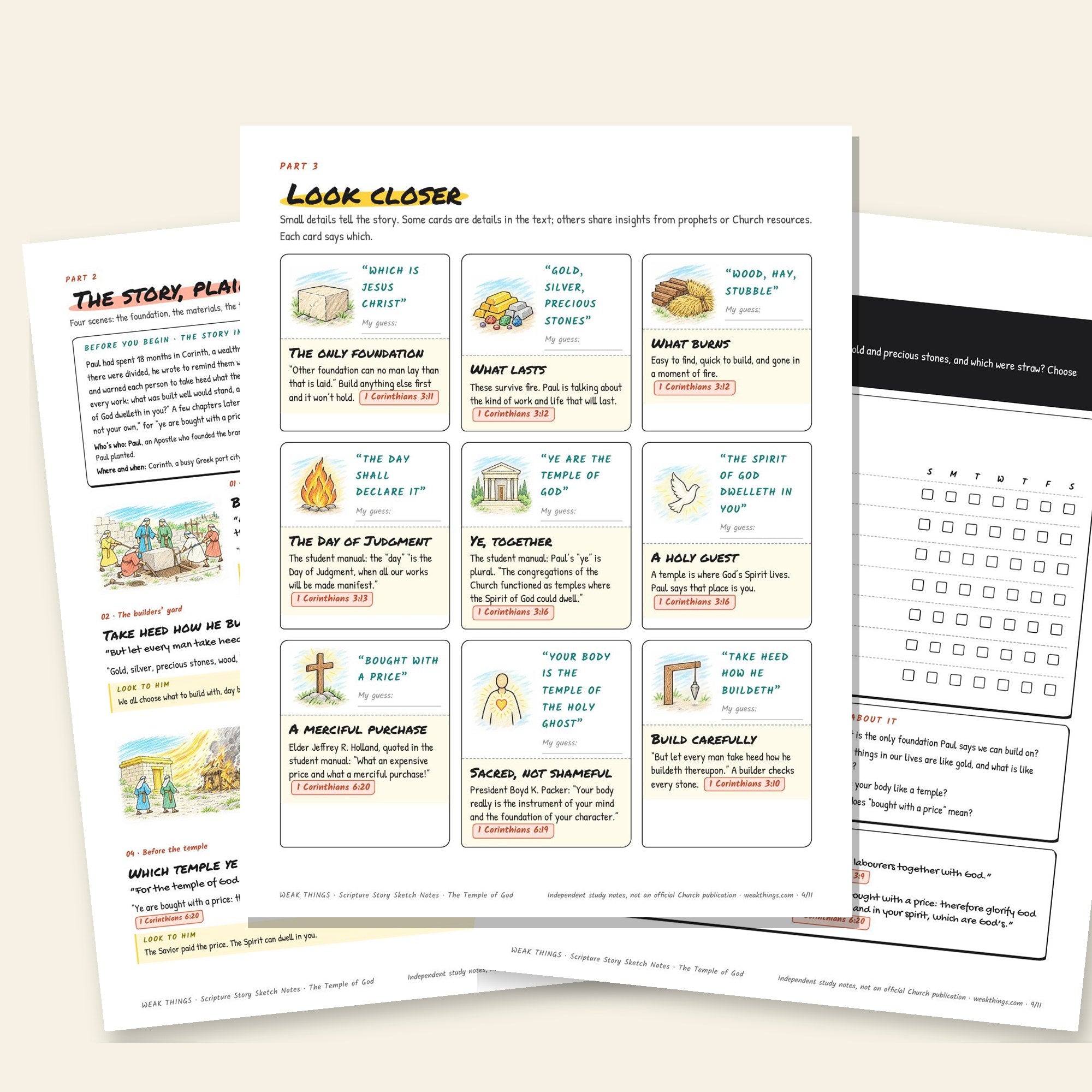 Inside pages of the The Temple of God printable sketch notes