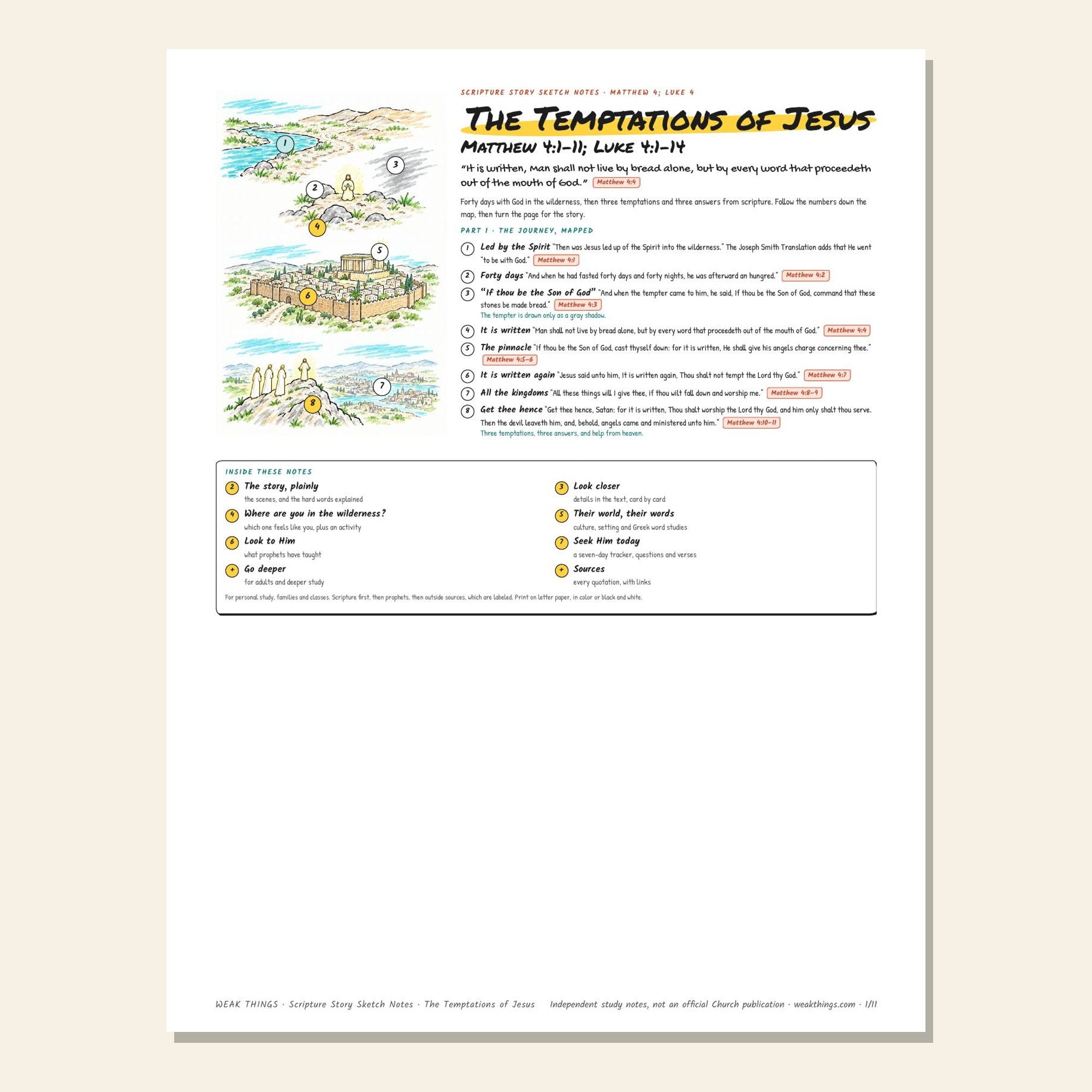 The Temptations of Jesus printable sketch notes cover