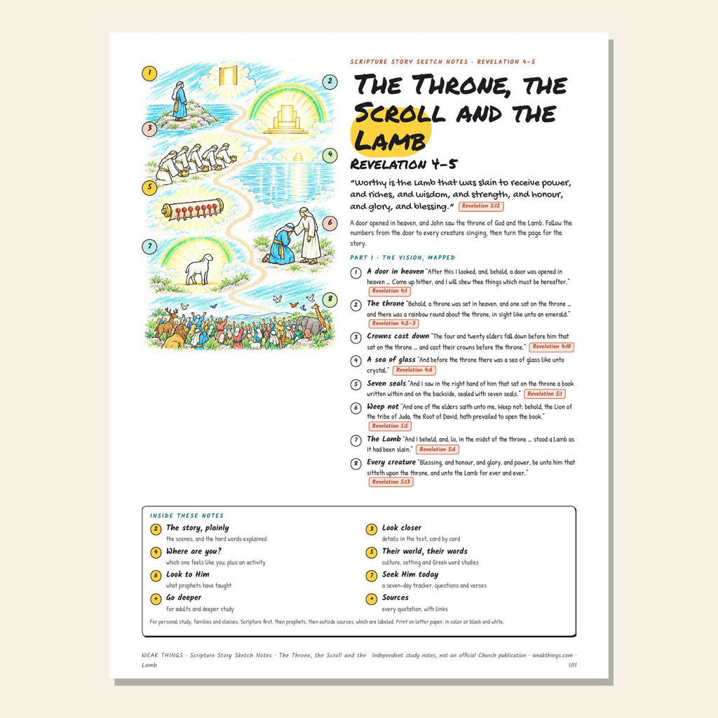 The Throne, the Scroll and the Lamb sketch notes cover with a hand-drawn map