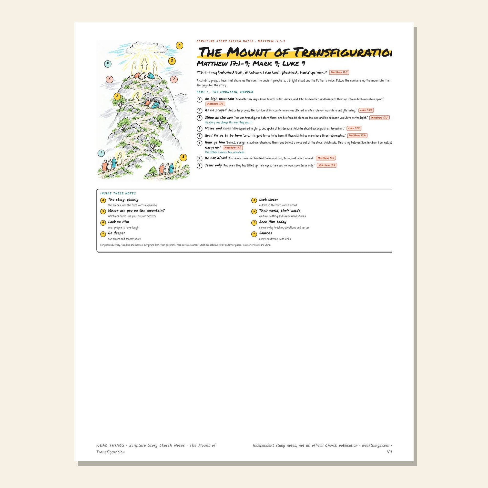 The Mount of Transfiguration printable sketch notes cover