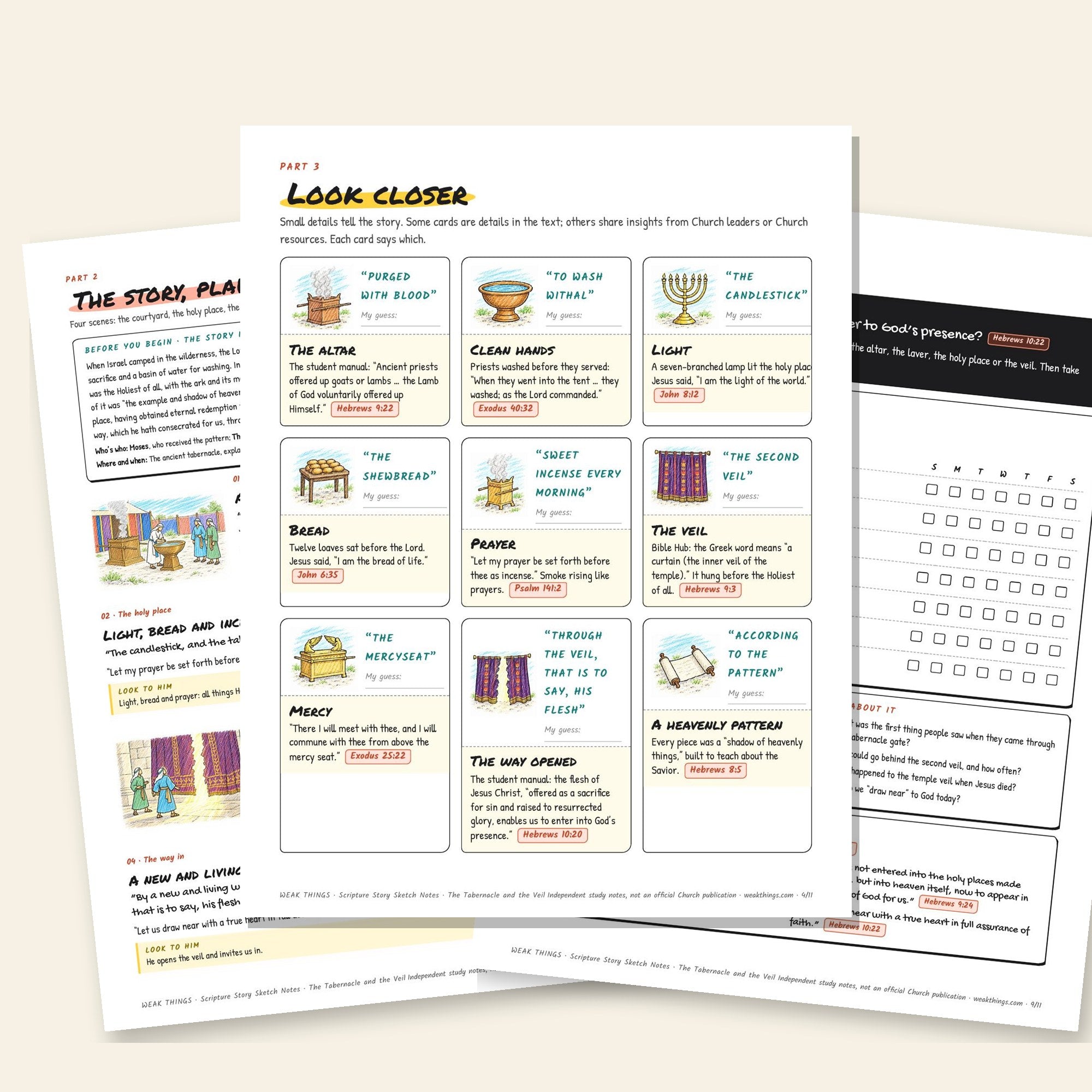 Inside pages of the The Tabernacle and the Veil printable sketch notes