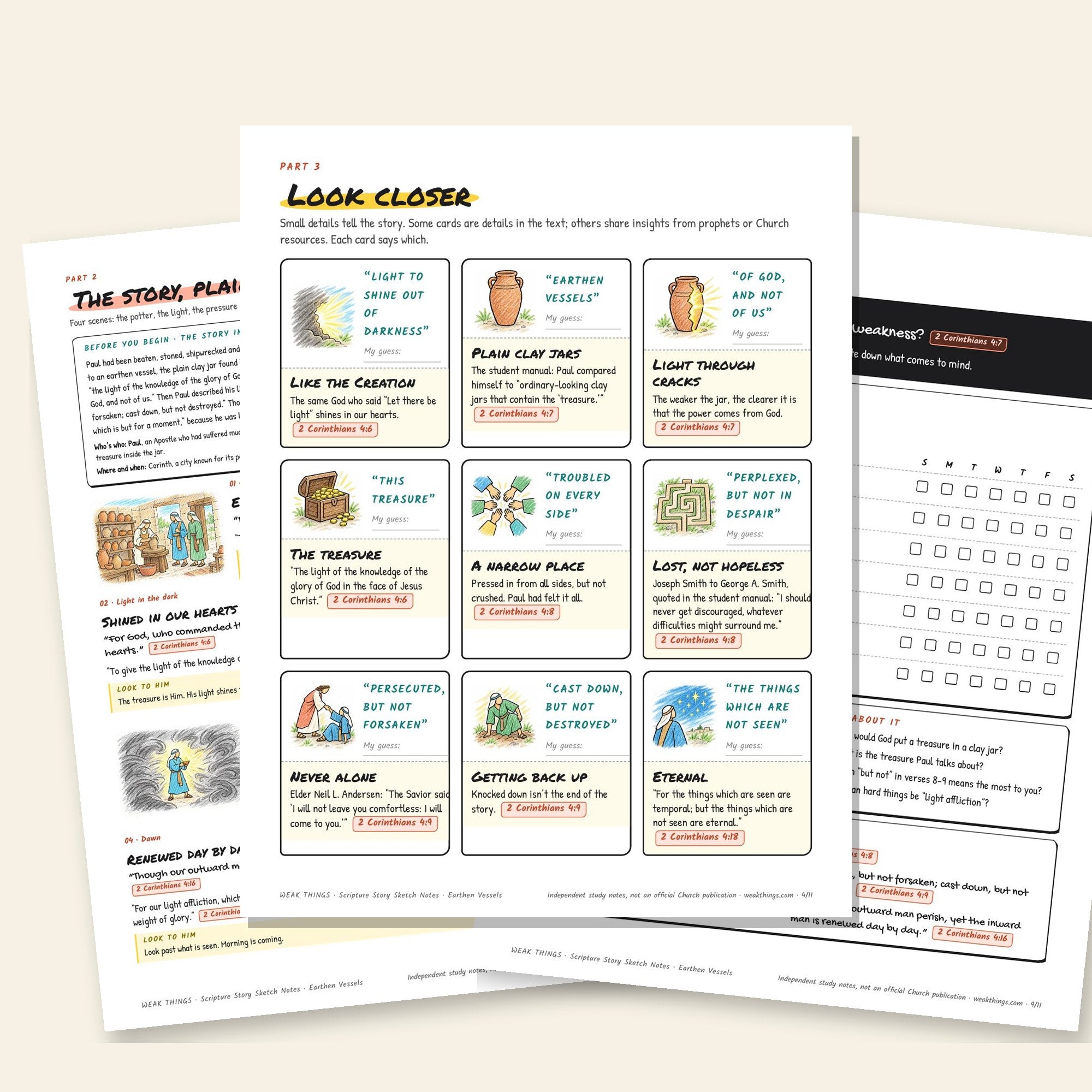 Inside pages of the Treasure in Earthen Vessels printable sketch notes